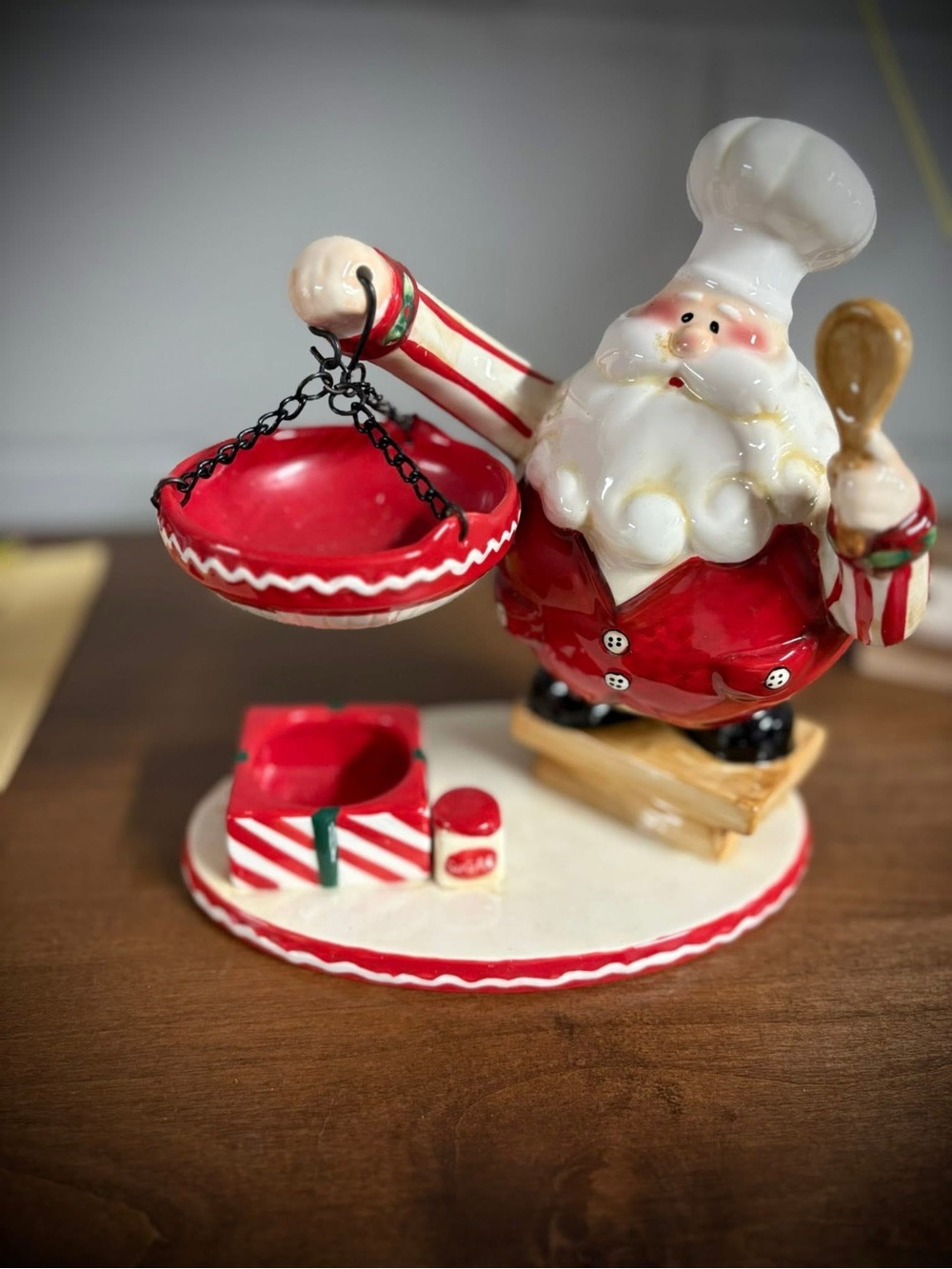 PartyLite Red and White Chef Santa Hanging Candy Dish